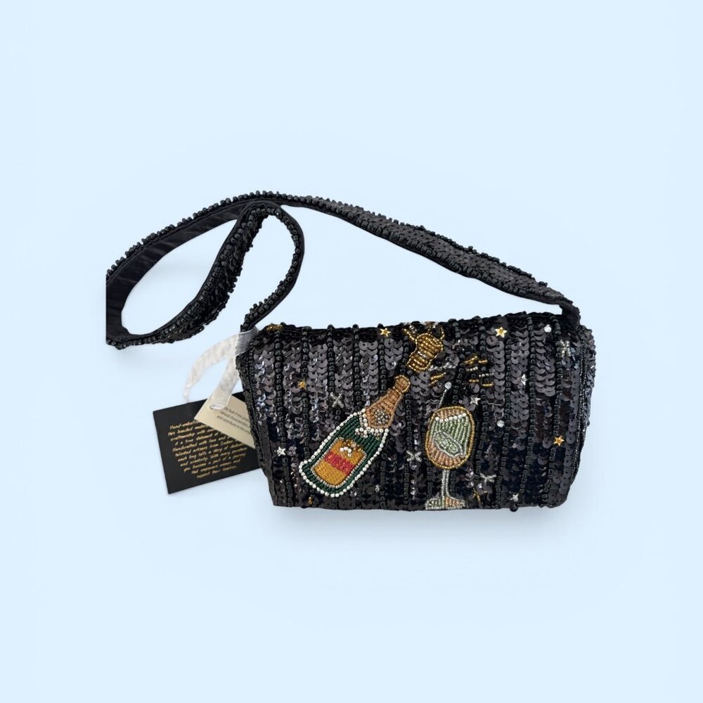 From India to You CHAMPAGNE TOAST Raven hand-beaded and sequence Shoulder bag